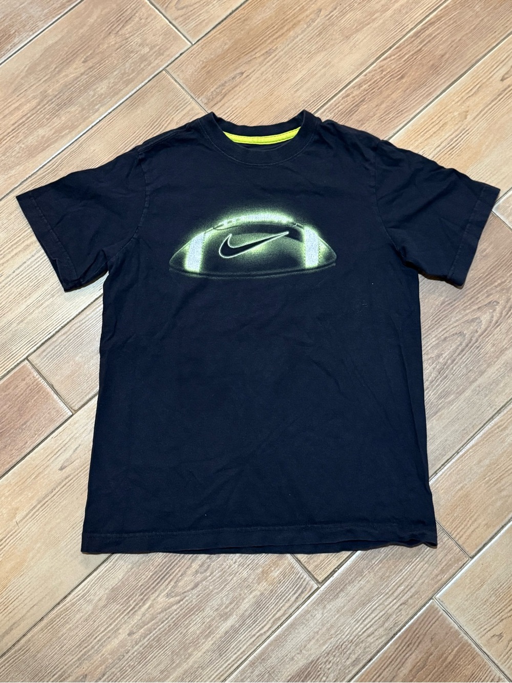 Nike Black T‑Shirt with Neon Green Football Swoosh